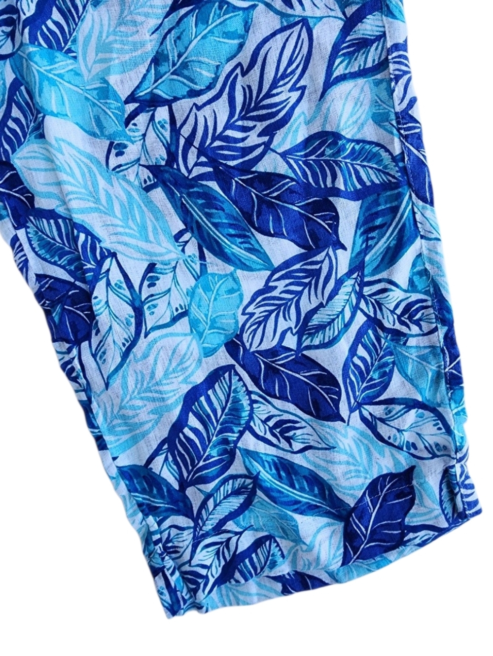Sigrid Olsen Blue and Aqua Linen Print Pants - Picture 7 of 8